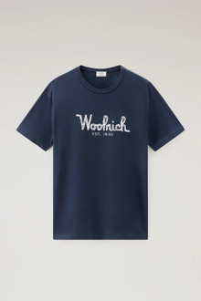Woolrich Men embroidered logo t-shirt melton Blauw - XXL