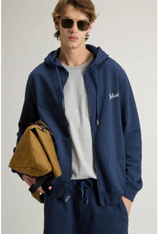 Woolrich Mouline full zip hoodie melton Blauw - L