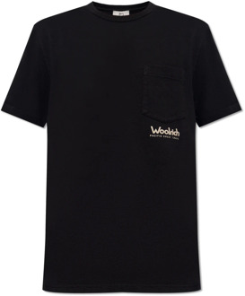 Woolrich T-shirt met logo Woolrich , Black , Heren - 2Xl,Xl,L,M,S