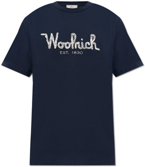 Woolrich T-shirt met logo Woolrich , Blue , Heren - 2Xl,M,S