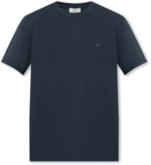 Woolrich T-shirt met logo Woolrich , Blue , Heren - 2Xl,M