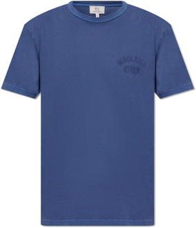 Woolrich T-shirt met logo Woolrich , Blue , Heren - Xl,M,S