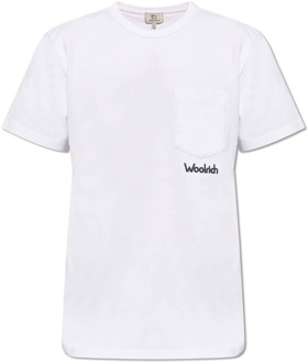 Woolrich T-shirt met logo Woolrich , White , Heren - Xl,L,M,S