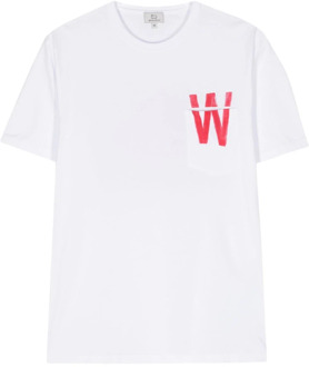 Woolrich Wit Crewneck T-shirt met Zak Woolrich , White , Heren - Xl,L,M,S