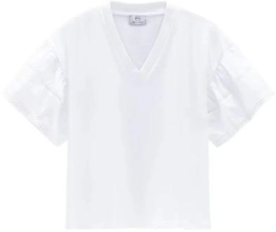 Woolrich Witte T-shirt, Klassieke Stijl Woolrich , White , Dames - M,Xs