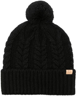 Woolrich Zwarte kabelgebreide muts met logo-patch Woolrich , Black , Dames - S
