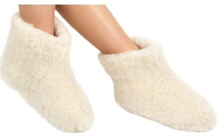 woolwarmers Witte wollen sloffen/pantoffels voor dames/heren 36