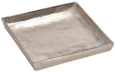 Woondecoratie aluminium kaarsen plateau zilver vierkant 20 cm - Kaarsenplateaus Zilverkleurig