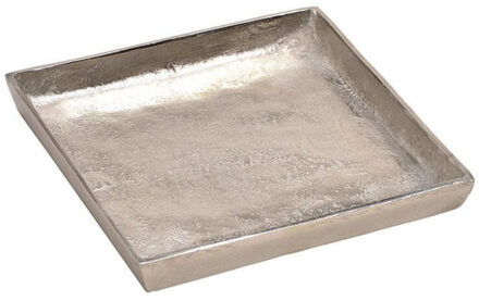 Woondecoratie aluminium kaarsen plateau zilver vierkant 20 cm