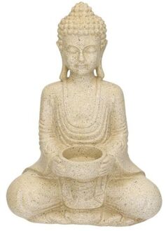 Woondecoratie Boeddha theelicht 27 cm - Beeldjes Grijs