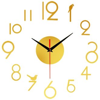 Woondecoratie Grote Spiegel Wandklok Modern 3D Diy Grote Decoratieve Wandklokken Horloge Wandklok Unieke goud