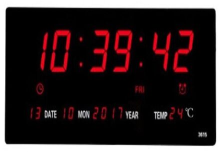 Woonkamer 6 Cijfers Led Kalender Wandklok Met Thermometer Power Off Tijd Geheugen Klok Grote Cijfers Plugin Wekker