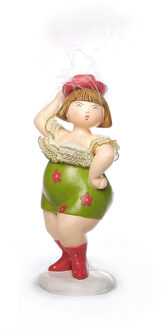Woonkamer decoratie beeldje - staand - dikke dame - jurk groen - 20 cm