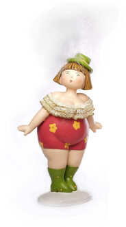 Woonkamer decoratie beeldje - staand - dikke dame - jurk rood - 20 cm