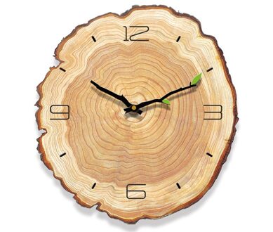 Woonkamer Decoratie Houtnerf Quartz Moderne Duurzaam Mute Running Batterij Operated Praktische Wandklok Eenvoudige Jaarlijkse Ring Annual Ring 4 Words