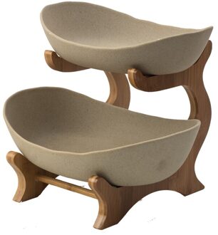 Woonkamer Thuis Plastic Drie-Layer Fruitschaal Snack Plaat Creatieve Moderne Gedroogd Fruit Fruitmand Snoep Schotel 2 laag Beige