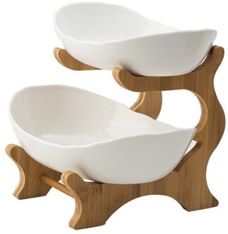 Woonkamer Thuis Plastic Drie-Layer Fruitschaal Snack Plaat Creatieve Moderne Gedroogd Fruit Fruitmand Snoep Schotel 2 laag wit