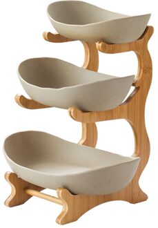 Woonkamer Thuis Plastic Drie-Layer Fruitschaal Snack Plaat Creatieve Moderne Gedroogd Fruit Fruitmand Snoep Schotel 3 laag Beige