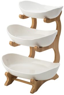 Woonkamer Thuis Plastic Drie-Layer Fruitschaal Snack Plaat Creatieve Moderne Gedroogd Fruit Fruitmand Snoep Schotel 3 laag wit