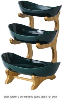 Woonkamer Thuis Plastic Drie-Layer Fruitschaal Snack Plaat Creatieve Moderne Gedroogde Fruitschaal Fruitmand Snoep Schotel 3 laag groen