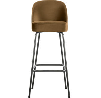 Woood Barstoel 'Vogue' Velvet, kleur Honing Geel (zithoogte 79cm)