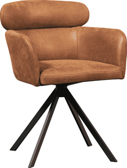 Woood Draaibare Eetkamerstoel 'Fenne' Lederlook, kleur Cognac