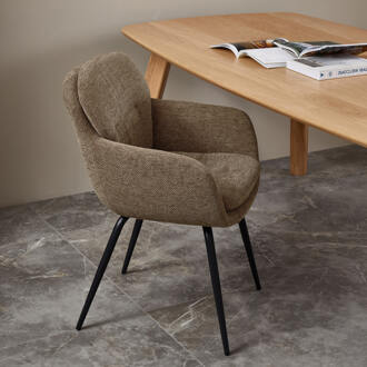 Woood Eetkamerstoel 'Runa' Chenille, kleur Donker Zand