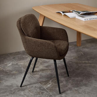 Woood Eetkamerstoel 'Runa' Chenille, kleur Warm Bruin