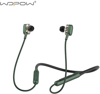 Wopow Bluetooth 5.0 Draadloze Hoofdtelefoon Dual Dynamische Drivers 4 Luidsprekers Headset Hifi 3D Stereo Nekband Sport Oortelefoon Met Microfoon groen