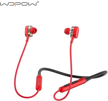 Wopow Bluetooth 5.0 Draadloze Hoofdtelefoon Dual Dynamische Drivers 4 Luidsprekers Headset Hifi 3D Stereo Nekband Sport Oortelefoon Met Microfoon rood