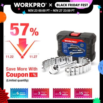 Workpro 24Pc Tool Set Momentsleutel Socket Set 3/8 "Ratelsleutel Socket Spanner