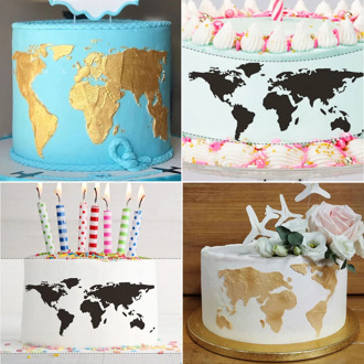 World Map Design Cake Stencil Plastic Cake Border Stencils DIY Drawing Lace Template Cake Mold Cake Decorating Tool Bakeware