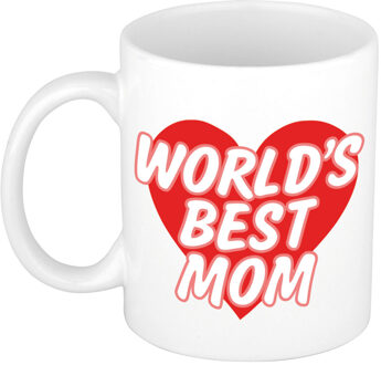 Worlds best mom cadeau mok / beker wit met rood hartje - Moederdag / verjaardag mama - feest mokken
