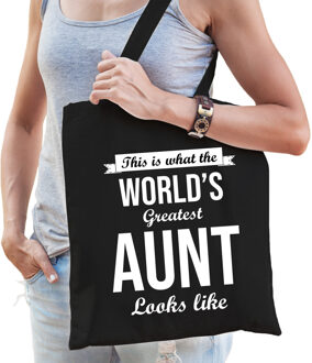 Worlds greatest AUNT kado tasje voor tantes verjaardag zwart voor dames - Feest Boodschappentassen