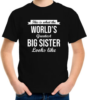 Worlds greatest big sister - grote zus - cadeau t-shirt - zwart - meisjes L (146-152)