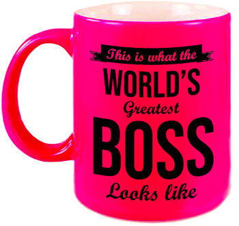 Worlds Greatest Boss cadeau mok / beker neon roze 330 ml - feest mokken