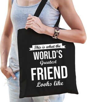 Worlds greatest FRIEND cadeau tasje zwart voor dames - verjaardag / kado tas / katoenen shopper voor vriendinnen