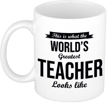 Worlds Greatest Teacher cadeau mok / beker voor juf / meester 300 ml - feest mokken Wit