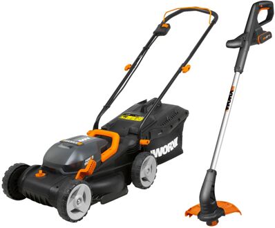 WORX Accu Grasmaaier Wg779e 2x20v + Accu Grastrimmer Wg157e 1x20v - Incl. 2 Accu's + Lader