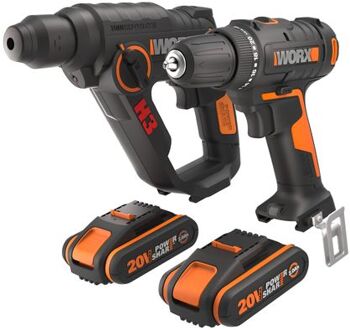 WORX Accuboormachine + Boorhamer Combo Kit Wx927 20v (2 Accu’s)