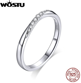 WOSTU 100% 925 Sterling Silver Shining Zirconia Rings For Women Wedding Engagement Simple Ring Fashion 925 Jewelry CTR095