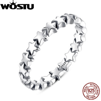 WOSTU 100% Authentic 925 Sterling Silver 6 Style Stackable Party Stars Rings For Women Original Silver Brand Jewelry Gift 7151