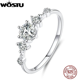 WOSTU 100% Real 925 Sterling Silver Bright Zircon Wedding Ring For Women Delicate Engagement Lover Rings Fine Jewelry CQR568