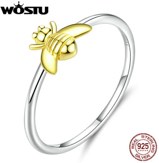 WOSTU 100% Real 925 Sterling Silver Lovely Bees Ring For Women Gold Color Wedding Rings Engagement Lover Fine Jewelry CQR595