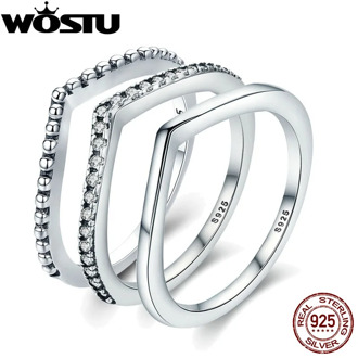 WOSTU 2019 Hot 100% 925 Sterling Silver Shimmering Wish Stackable Finger Ring For Women Fashion Original Jewelry Gift XCH7649