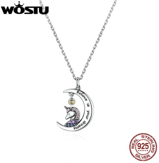 WOSTU 2020 New 925 Sterling Silver Romantic Moonlight Unicorn Licorne Necklace Long Chain Silver Necklace Jewelry Making CQN410