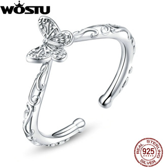 WOSTU 2020 New Arrival 925 Sterling Silver Butterfly Open Rings Adjustable Wedding Ring Finger For Women Fashion Jewelry CQR634