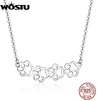 WOSTU 925 Sterling Silver Original Necklace Paw Tail Dog Footprint Long Link Chain For Women Wedding Silver 925 Jewelry CQN346