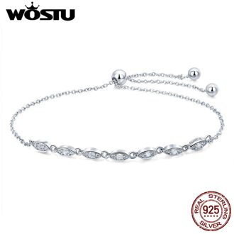 WOSTU 925 Sterling Zilveren Ketting Glitter Stapelbaar Ovale CZ Stone Verstelbare Vrouwen Armband Luxe Zilveren Sieraden CQB086