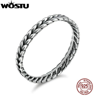 WOSTU Authentic 100% 925 Sterling Silver Vintage Smell Of Field Stackable Rings For Women Fine Silver Jewelry Gift CQR139